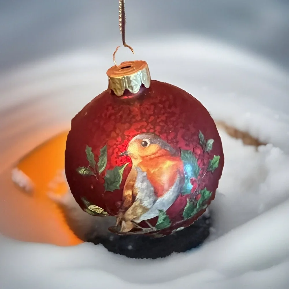 Robin Christmas Ornament Red Glass Bird‎ Holly Berries Gisela Graham London